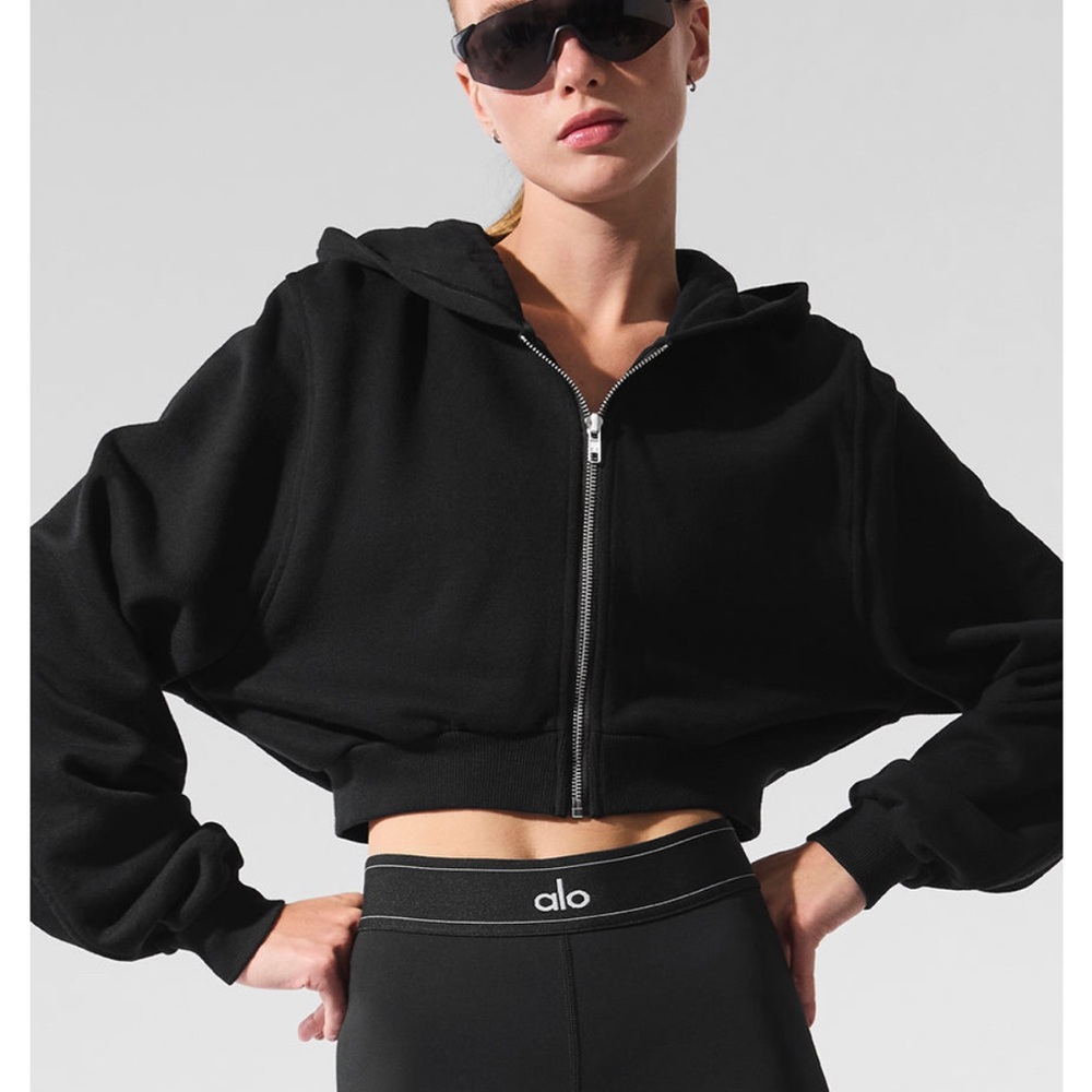 ALO Yoga Black Cropped Hoodie